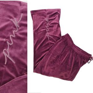 PINK VS Purple Velvet Heritage Logo High Waist Wide Leg Joggers Large
